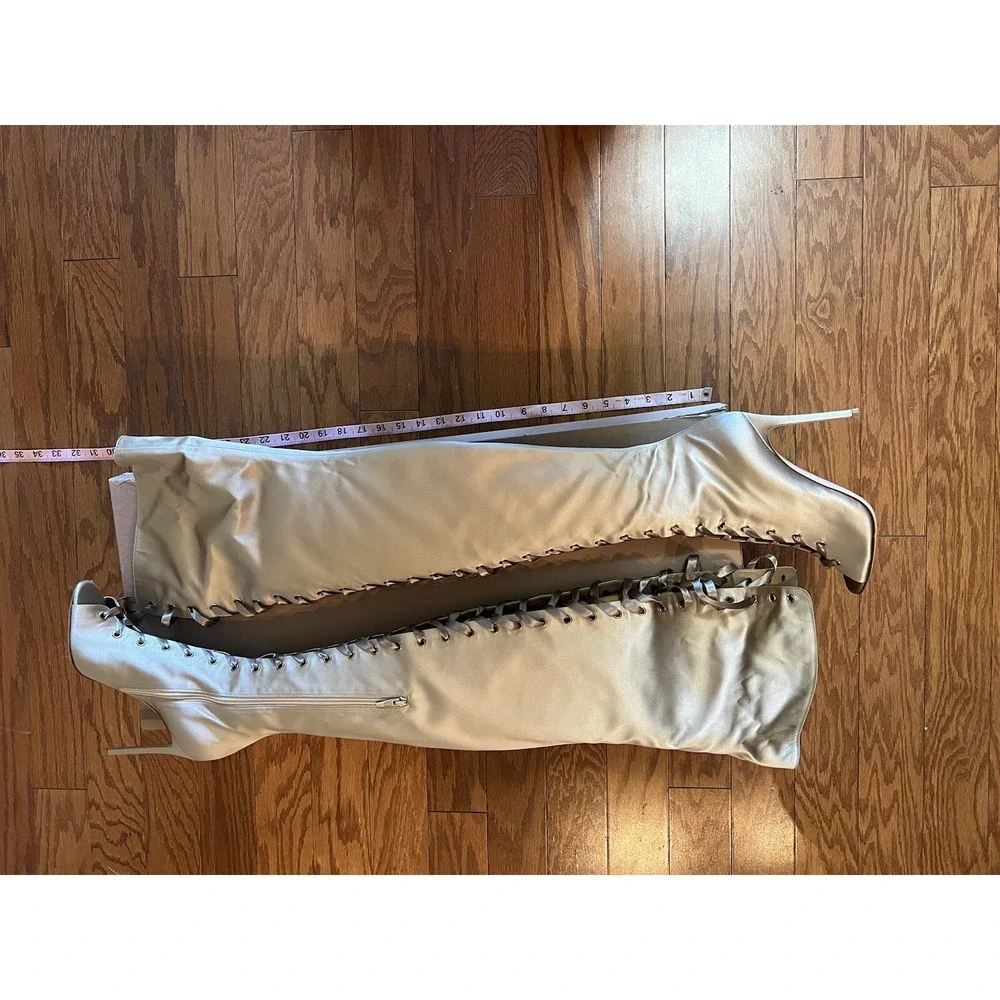 NEW Gianvito Rossi Marie Satin Lace Up Over the Knee Thigh High Boots Sz 40